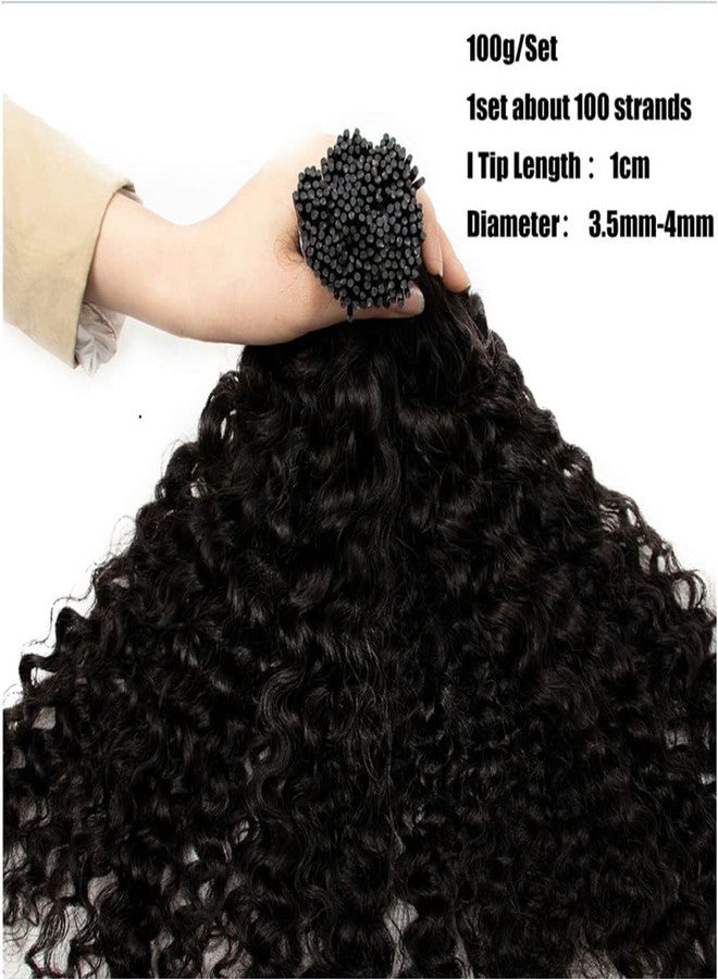 Smartinnov I Tips Hair Extensions Kinky Curly Human Hair Easy to Maintain Invisible Keratin Stick Tipped Remy Hairs 16 Inch 100Gram Cold Fusion Salon Microlinks 3C Human Hair Extension Black Bundles for Party - Image 2