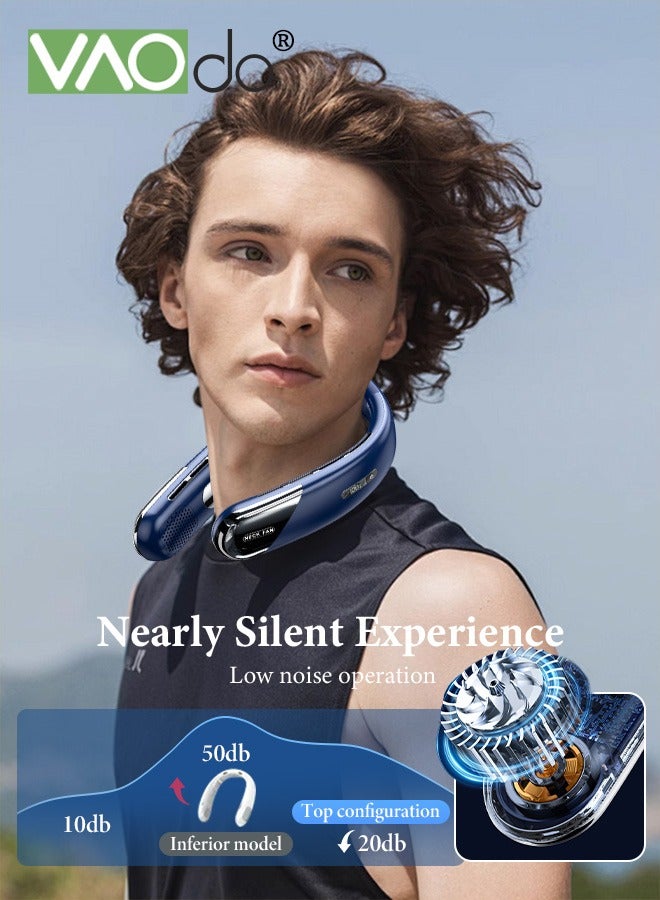 فاو دو مروحة رقبة محمولة قابلة لإعادة الشحن، مروحة شخصية قابلة للارتداء بدون استخدام اليدين قابلة للتعديل ب 5 سرعات قابلة للتعديل سريعة الشحن، رياح قوية للمكتب في المنزل في الهواء الطلق في الهواء الطلق التخييم في المدرسة أزرق غامق - Image 5