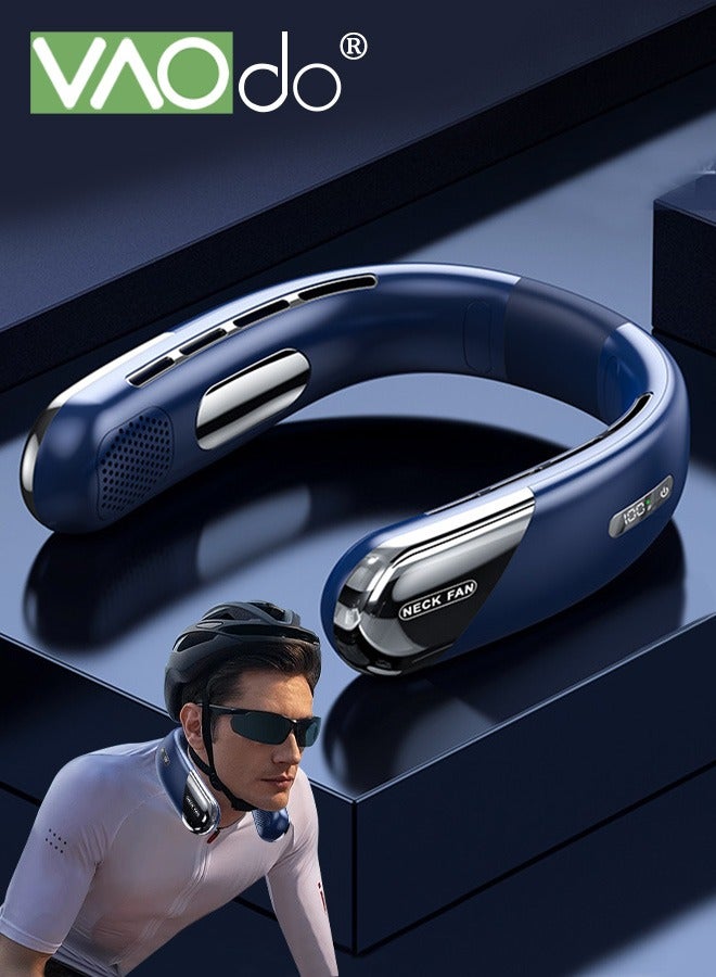 فاو دو مروحة رقبة محمولة قابلة لإعادة الشحن، مروحة شخصية قابلة للارتداء بدون استخدام اليدين قابلة للتعديل ب 5 سرعات قابلة للتعديل سريعة الشحن، رياح قوية للمكتب في المنزل في الهواء الطلق في الهواء الطلق التخييم في المدرسة أزرق غامق - Image 1