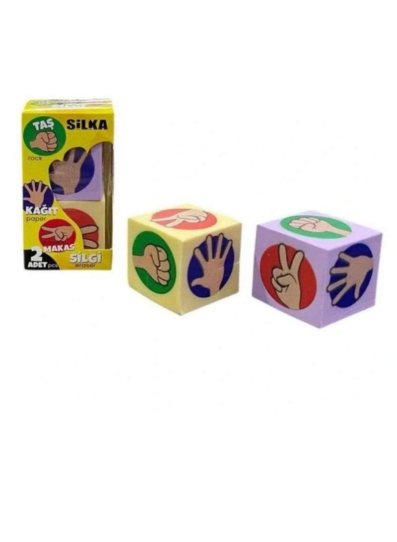 Silka Art Eraser - Rock-Paper-Scissors Cube Eraser Set - 2 Pieces - Colorful and Fun for School. School supplies, eraser, kids' eraser, pencil eraser, cute eraser, children's school supplies - Image 1