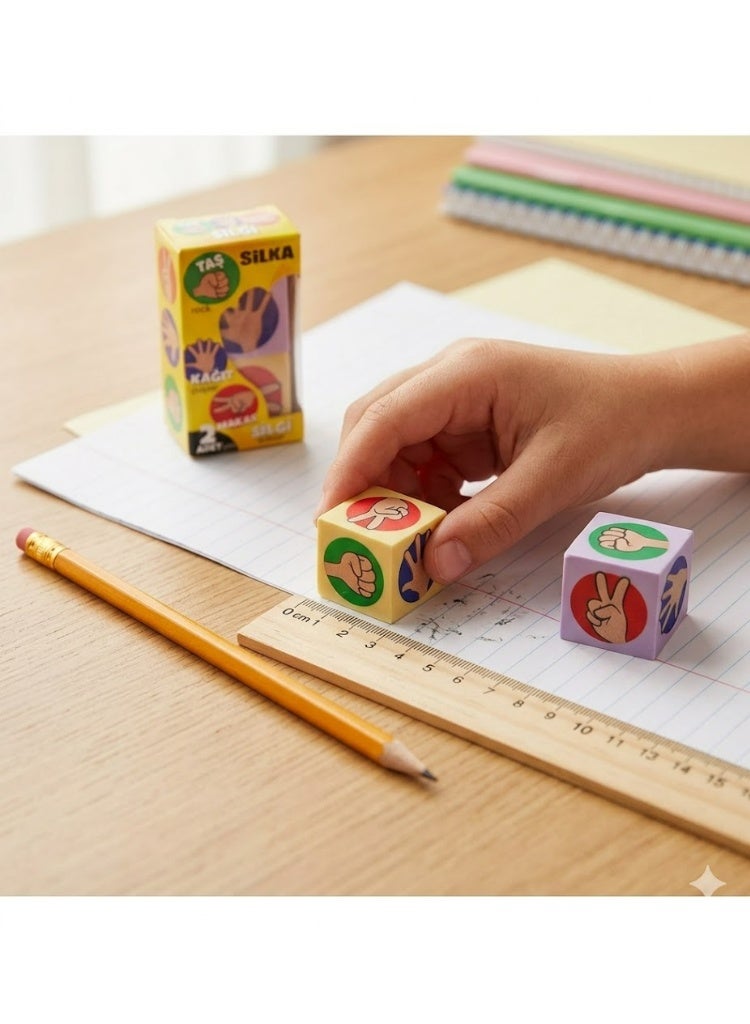 Silka Art Eraser - Rock-Paper-Scissors Cube Eraser Set - 2 Pieces - Colorful and Fun for School. School supplies, eraser, kids' eraser, pencil eraser, cute eraser, children's school supplies - Image 5