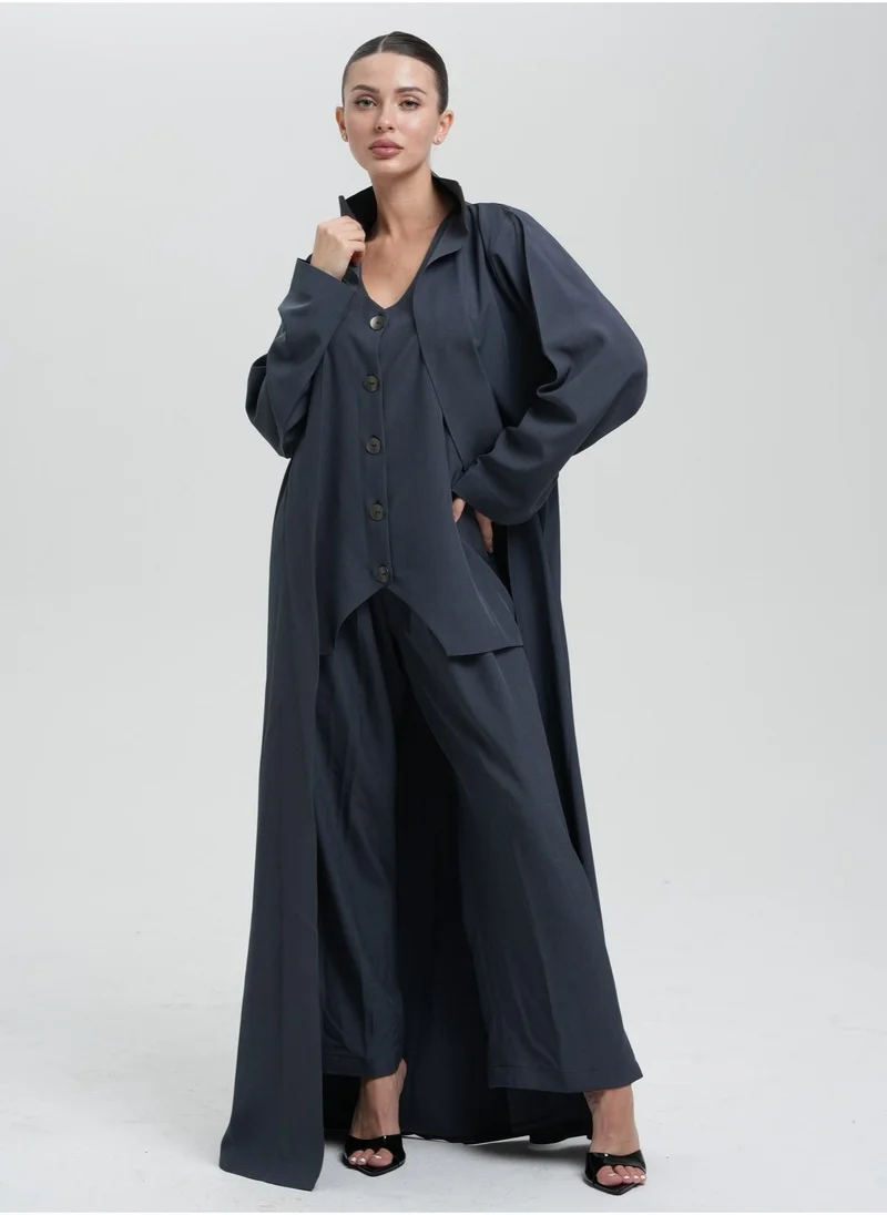 Meem by Mariyah Front open abaya with vest and pants