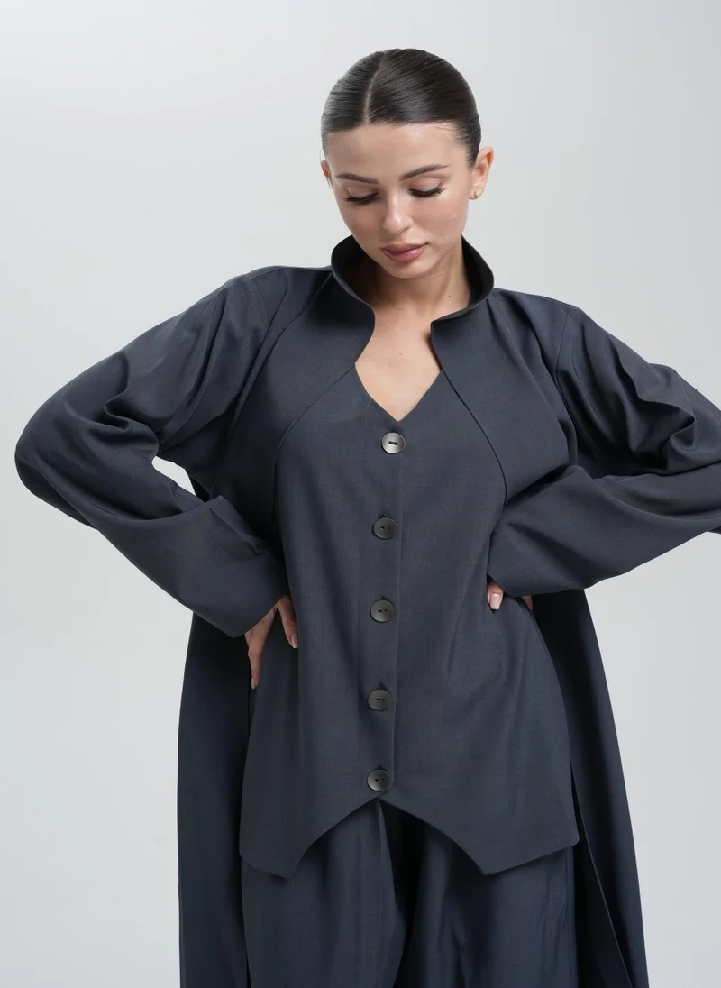 Meem by Mariyah Front open abaya with vest and pants