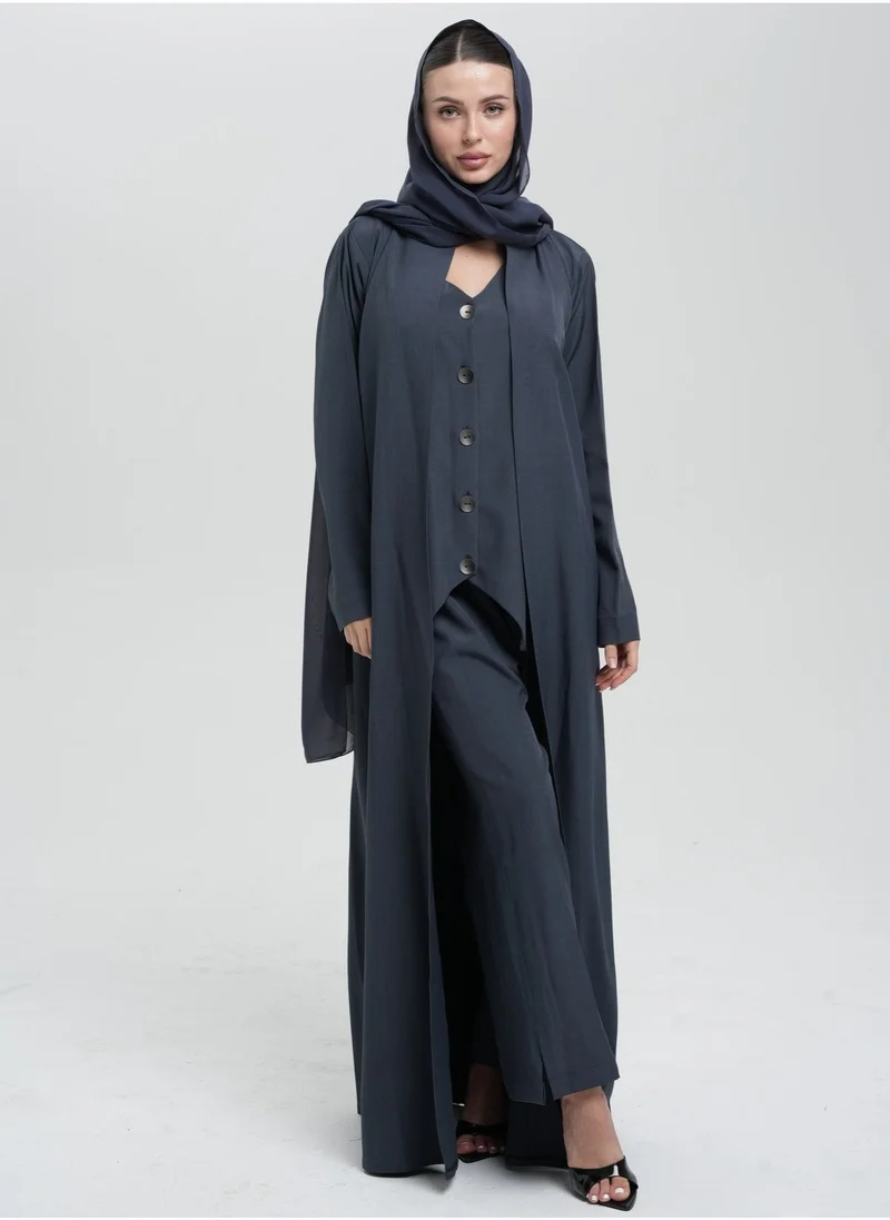 Meem by Mariyah Front open abaya with vest and pants