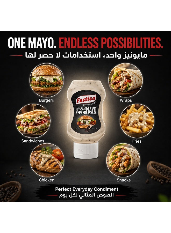Festiva Black Pepper Mayonnaise 315ml Squeezy Bottle - Creamy Mayo Sandwich Spread for Burgers, Sandwiches, Wraps and Snacks - Dip and Dressing - Image 3