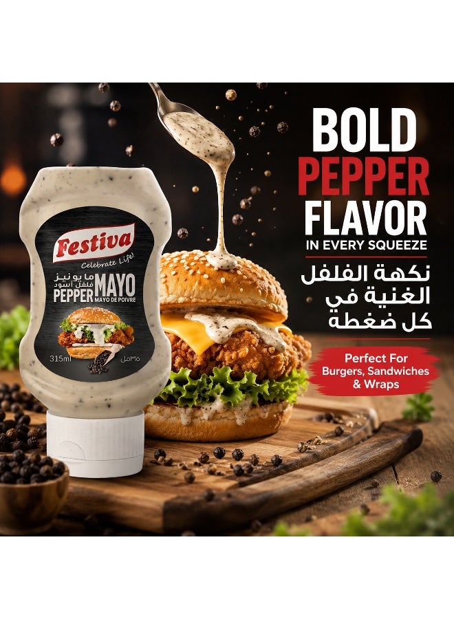 Festiva Black Pepper Mayonnaise 315ml Squeezy Bottle - Creamy Mayo Sandwich Spread for Burgers, Sandwiches, Wraps and Snacks - Dip and Dressing - Image 2