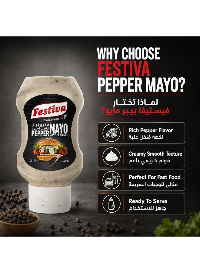 Festiva Black Pepper Mayonnaise 315ml Squeezy Bottle - Creamy Mayo Sandwich Spread for Burgers, Sandwiches, Wraps and Snacks - Dip and Dressing - Image 4