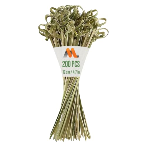Mobi Lock 200 Pcs Fancy Bamboo Knot Cocktail Picks - 4.7 Inches Decorative Wooden Knotted Skewers - For Parties, Appetizers, Cocktails, Fruits, Kebabs, Barbecue (BBQ) - by Mobi Lock - Image 1