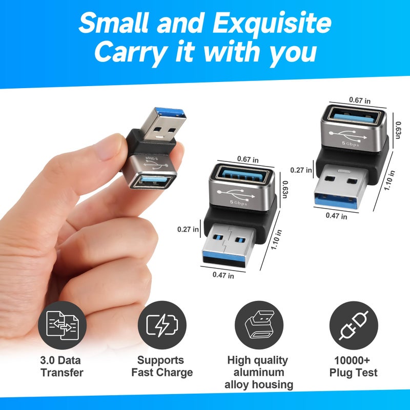 Togconn 90 Degree USB 3.0 Adapter 2 Pack, (Up and Down) Right Angle USB Type-A Male to Female USB L Shape On The Go (OTG) Connector Extender Support Charge & Data Sync (5Gbps) for PC, Laptop, Mouse, Keyboard - Image 5