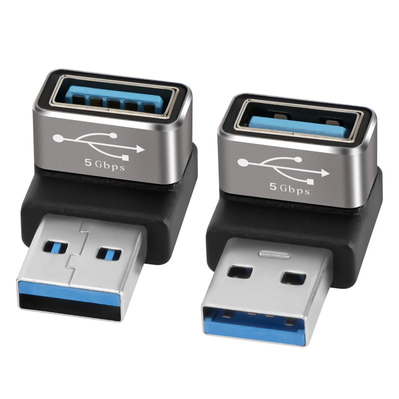 Togconn 90 Degree USB 3.0 Adapter 2 Pack, (Up and Down) Right Angle USB Type-A Male to Female USB L Shape On The Go (OTG) Connector Extender Support Charge & Data Sync (5Gbps) for PC, Laptop, Mouse, Keyboard - Image 1