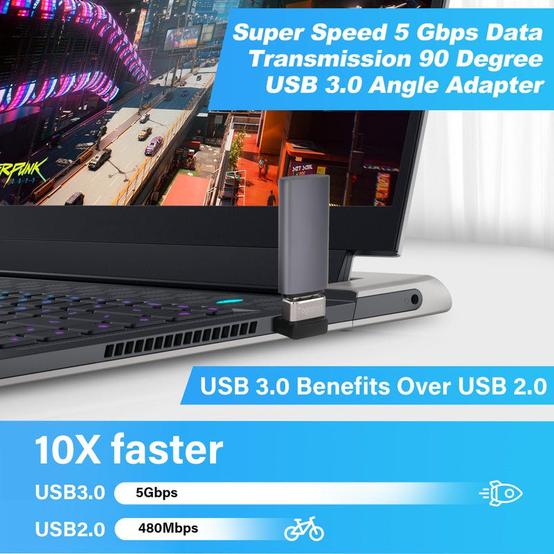 Togconn 90 Degree USB 3.0 Adapter 2 Pack, (Up and Down) Right Angle USB Type-A Male to Female USB L Shape On The Go (OTG) Connector Extender Support Charge & Data Sync (5Gbps) for PC, Laptop, Mouse, Keyboard - Image 3