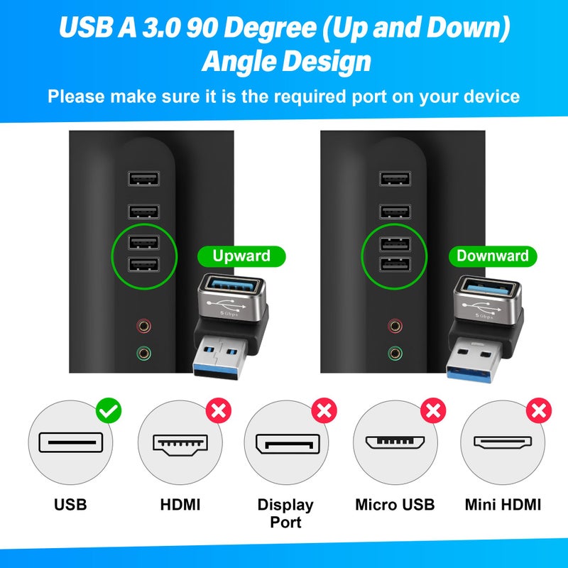 Togconn 90 Degree USB 3.0 Adapter 2 Pack, (Up and Down) Right Angle USB Type-A Male to Female USB L Shape On The Go (OTG) Connector Extender Support Charge & Data Sync (5Gbps) for PC, Laptop, Mouse, Keyboard - Image 2