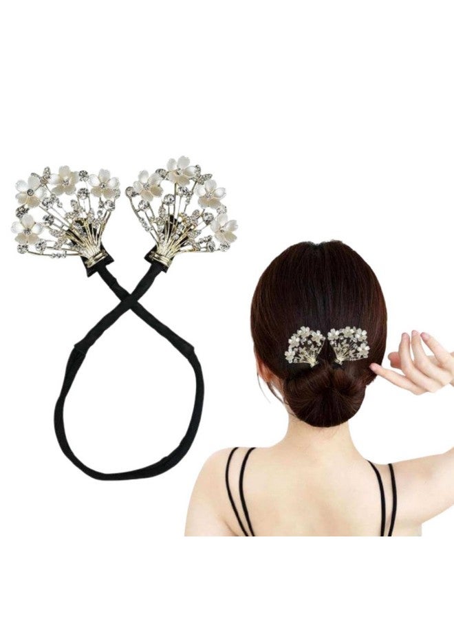 REDITEX Hair Bun Shaper for Women Red Pearl Easy Hair Bun Maker for Hair Metal Bun Clips for Hair Stylish Flower Twist Bun Shaper for Women Ladies Daily, Party, Wedding (White Mini Flowers) - Image 1