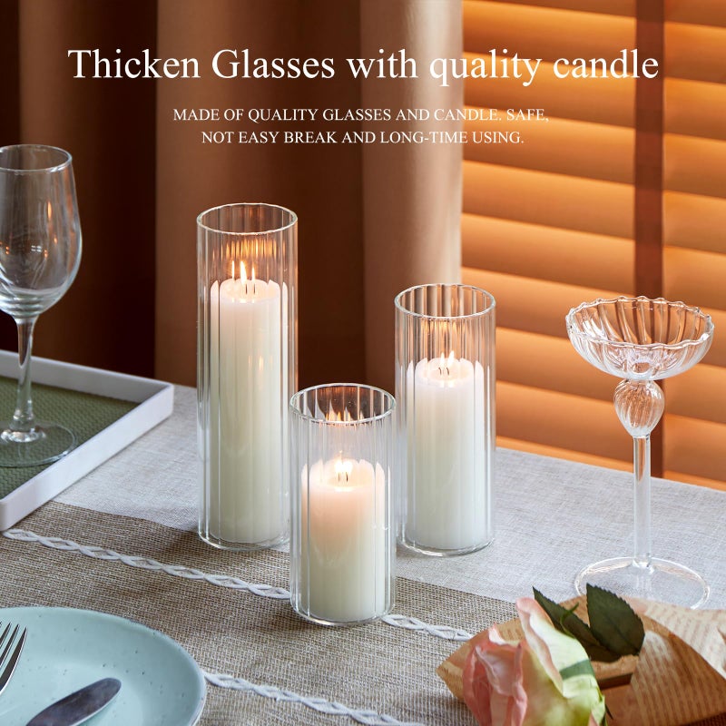 NATCENSE Set of 6 White Pillar Candles with Clear Glass Hurricane Holders- Elegant Cylinder Candle Vases for Weddings, Parties, Centerpieces, Home & Office Decor (White, 6 Set-Vase) - Image 5