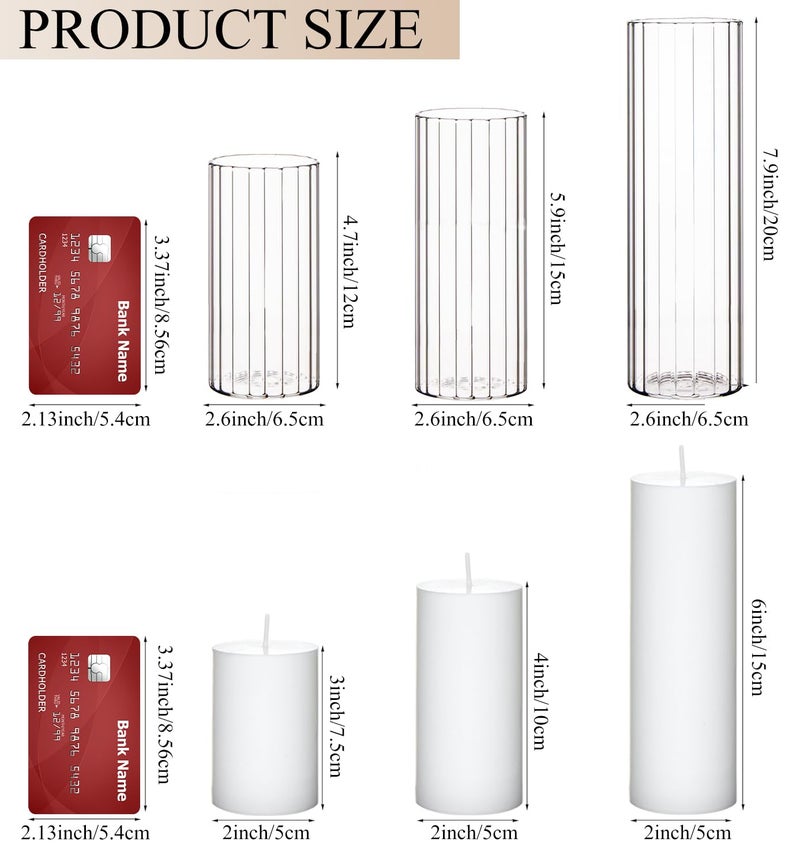 NATCENSE Set of 6 White Pillar Candles with Clear Glass Hurricane Holders- Elegant Cylinder Candle Vases for Weddings, Parties, Centerpieces, Home & Office Decor (White, 6 Set-Vase) - Image 2