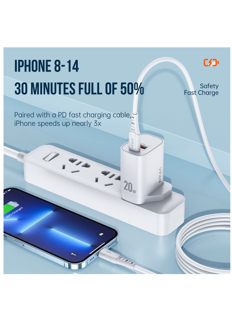 VFAN Dual Port USB A+Type C PD 20W Wall Charger UK03-White - Image 3