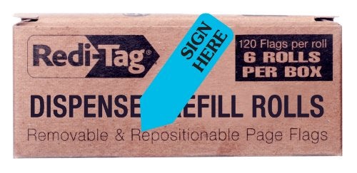 Redi-Tag Redi-Tag Sign Here Printed Arrow Flags, 6 Roll Refill, 120 Flags per Roll, 1-7/8 x 9/16 Inches, Blue (91003)  - Image 1