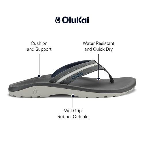 OLUKAI Ohana Palua Men's Water Friendly Sandals, Everyday Flip Flops, Arch Support & Comfort Fit, Lightweight & Durable, Enhanced Grip & Traction, Cloud Grey/Rock, 11 - Image 2