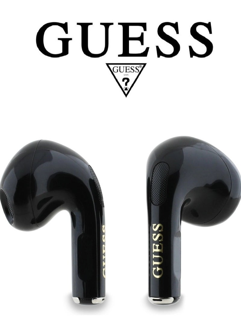 CG MOBILE French-designed, elegant, & GUESS-certified wireless bluetooth headphones. Wireless bluetooth earbuds with the latest Bluetooth 5.4 version. headset wireless bluetooth with clear, pure sound. earbuds bluetooth with a built-in, highly sensitive, and smooth microphone. headphones bluetooth with a small, elegant riser. Black mobile earphones. - Image 2