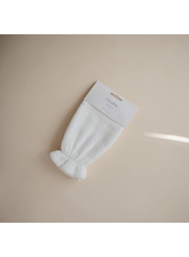 mushie قفاز استحمام عضوي من موشيه 2-عبوة - قفازات فرك جسم ناعمة للأطفال مع كفة مرنة للبشرة الحساسة - قفازات استحمام قطنية ماصة للأطفال والرضع - حجم عالمي | لؤلؤة - Image 2