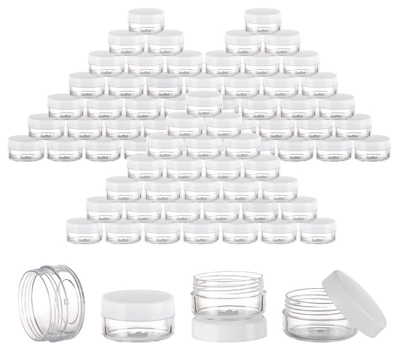 100 Count Mini Makeup Sample Containers with Lids 10g Plastic Cosmetic Containers Refillable Traveling Jars for Skin Care Products  White