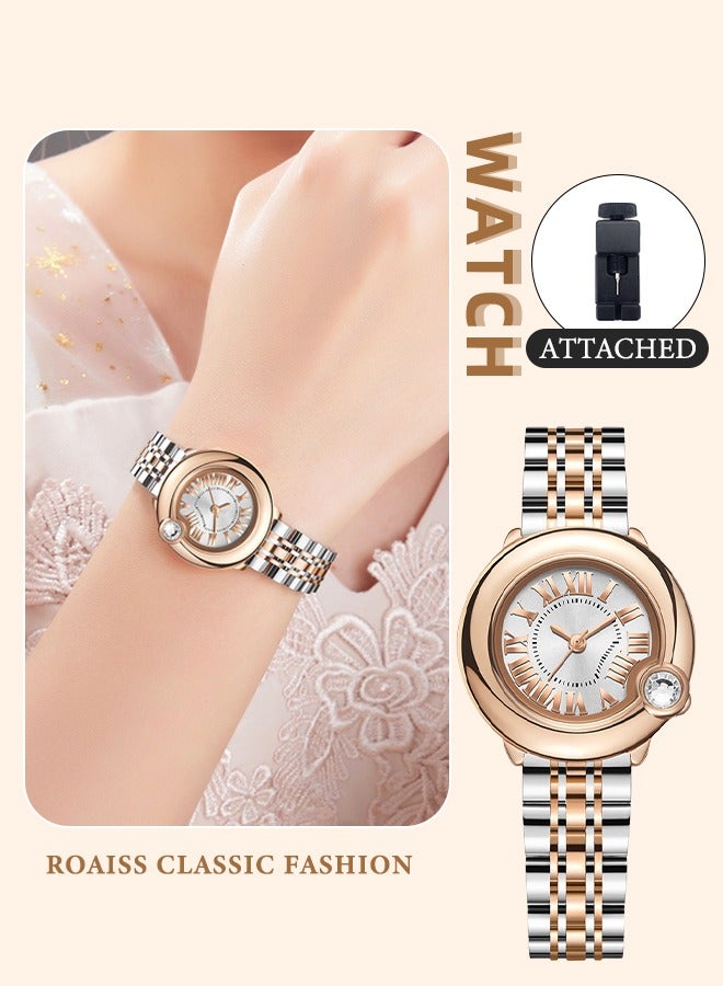 رويس ساعة كوارتز يد نسائية فاخرة مقاومة للماء بكريستال مع سوار من الفولاذ المقاوم للصدأ - Image 1