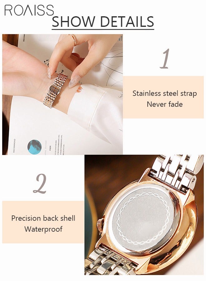 رويس ساعة كوارتز يد نسائية فاخرة مقاومة للماء بكريستال مع سوار من الفولاذ المقاوم للصدأ - Image 5