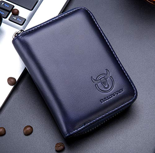 BULLCAPTAIN Genuine Leather Men Wallet Card Holder Cards Zipper Credit Card Pack Case Purse (blue) - Image 4