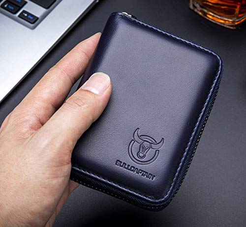 BULLCAPTAIN Genuine Leather Men Wallet Card Holder Cards Zipper Credit Card Pack Case Purse (blue) - Image 5