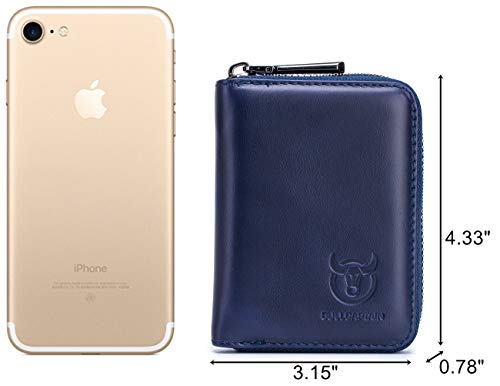 BULLCAPTAIN Genuine Leather Men Wallet Card Holder Cards Zipper Credit Card Pack Case Purse (blue) - Image 2