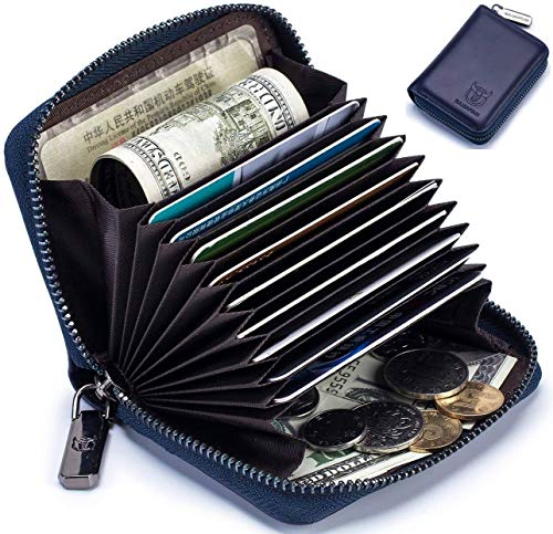 BULLCAPTAIN Genuine Leather Men Wallet Card Holder Cards Zipper Credit Card Pack Case Purse (blue) - Image 3