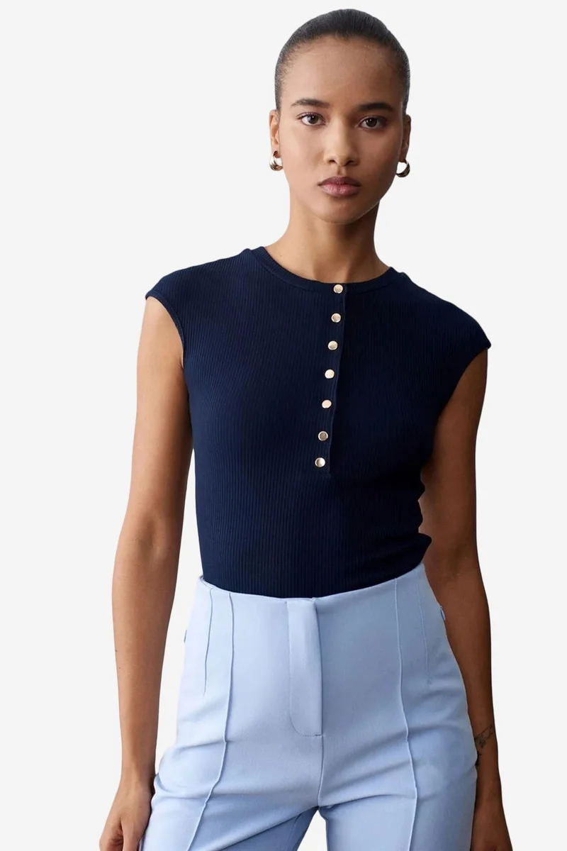 Dilvin Navy Blue DILVIN Fitted Cotton Jersey Crew Neck T-Shirt for Women | Best Price UAE