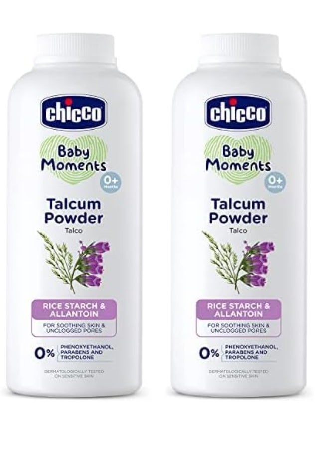 Chicco Baby Moments Talcum Powder with Natural Ingredients, Soothes & Moisturises Baby’s Skin, Dermatologically Tested, Paraben Free, Phenoxyethanol Free 0M+ 300g(Pack of 2),White - Image 1