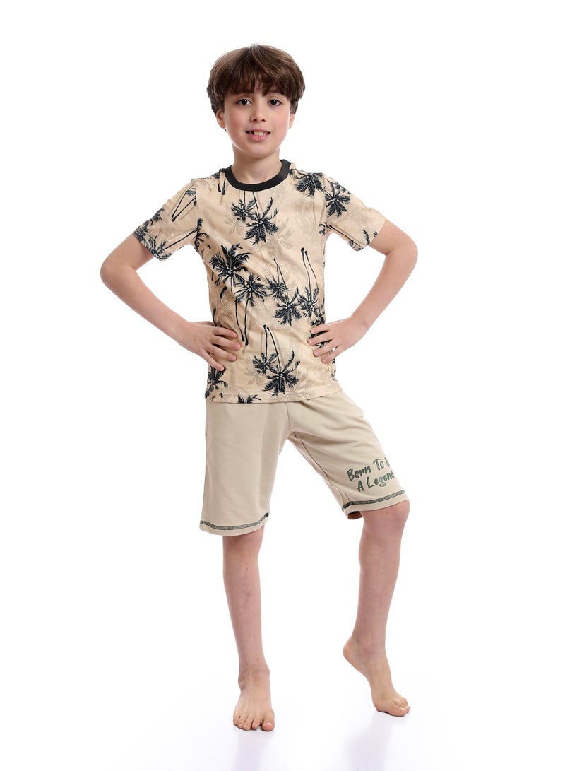 REDCOTTON Boys Bi-Tone Patterned Tee & Cotton Shorts Pajama Set  - Image 1