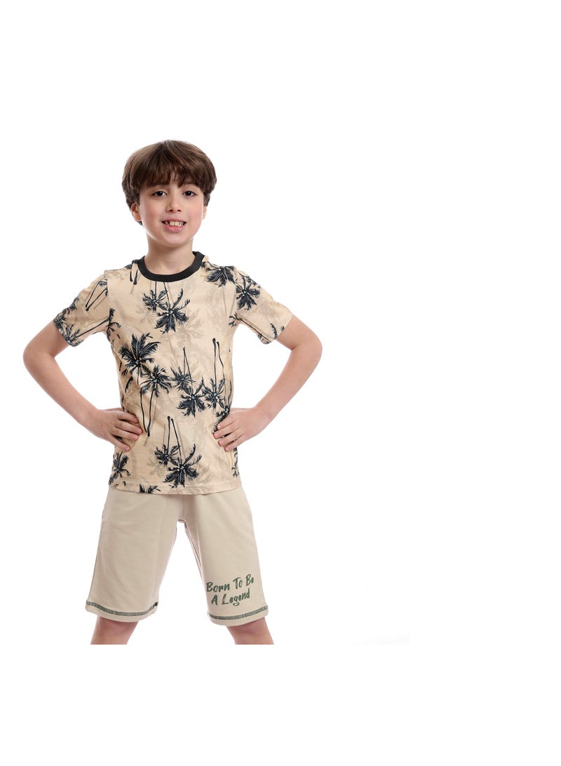 REDCOTTON Boys Bi-Tone Patterned Tee & Cotton Shorts Pajama Set  - Image 2