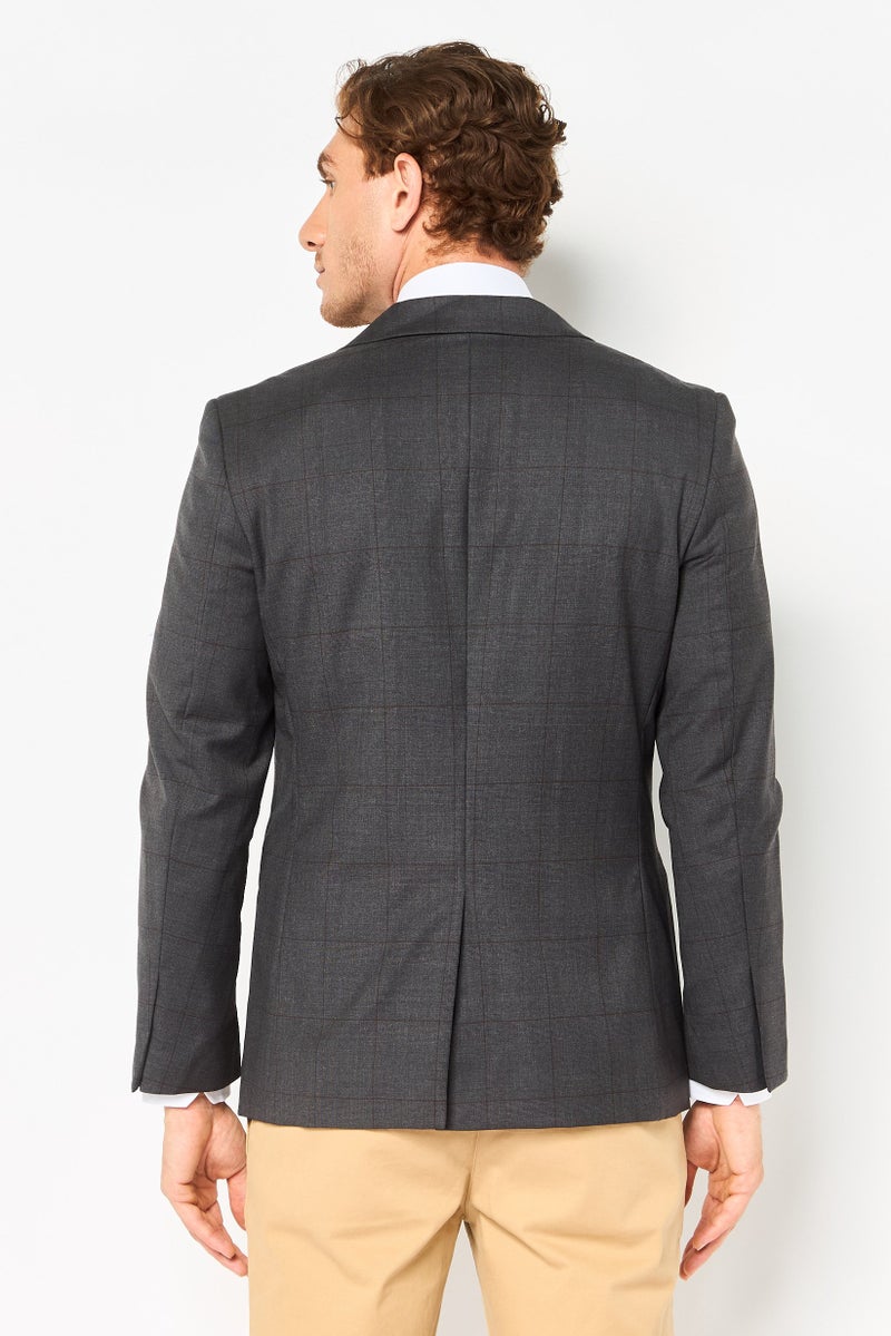 SELECTED Men Regular Fit Checkered Casual Blazer, Dark Grey - Image 3