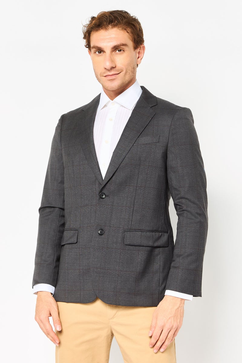 SELECTED Men Regular Fit Checkered Casual Blazer, Dark Grey - Image 1