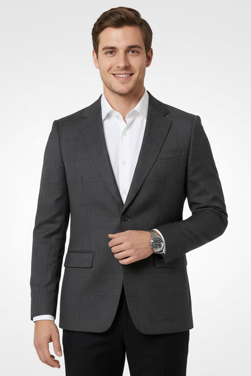 SELECTED Men Regular Fit Checkered Casual Blazer, Dark Grey - Image 4