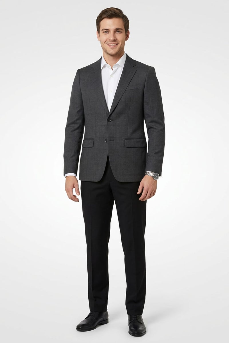 SELECTED Men Regular Fit Checkered Casual Blazer, Dark Grey - Image 1
