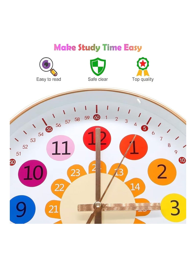 X spring Silent Wall Clock, Learning Clock for Kids, Telling Time Teaching Clock, Kids Room Wall Decor, Silent Non Ticking Analog Battery Operated Learning Clock for Bedrooms, School - Image 5