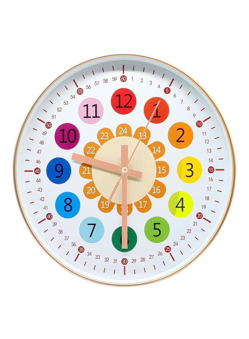 X spring Silent Wall Clock, Learning Clock for Kids, Telling Time Teaching Clock, Kids Room Wall Decor, Silent Non Ticking Analog Battery Operated Learning Clock for Bedrooms, School - Image 1