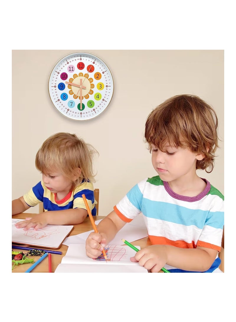 X spring Silent Wall Clock, Learning Clock for Kids, Telling Time Teaching Clock, Kids Room Wall Decor, Silent Non Ticking Analog Battery Operated Learning Clock for Bedrooms, School - Image 4
