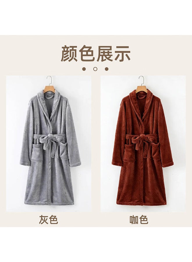 9i9 Coral Fleece Men's Bathrobe Warm Spring Autumn Flannel Long Homewear Coffee Color Xls40