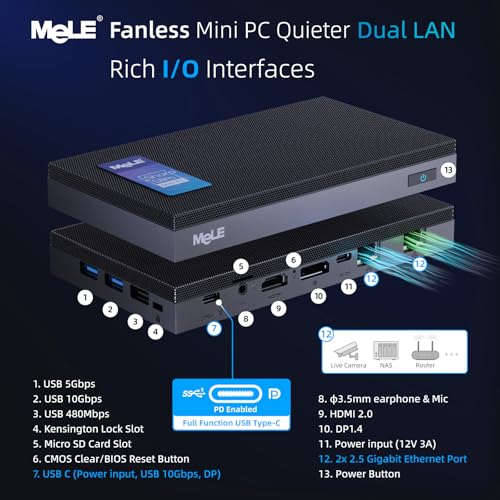 Mele كمبيوتر ميني بدون مروحة MeLE QuieterDL 2.5Gb LAN مزدوج مع معالج Alder Lake N100 (حتى 3.4GHz) 4GB RAM 128GB تخزين Windows 11 Home كمبيوتر صغير الحجم USB-C HDMI2.0+DP1.4 ثلاثي العرض - Image 2