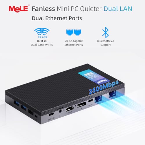 Mele كمبيوتر ميني بدون مروحة MeLE QuieterDL 2.5Gb LAN مزدوج مع معالج Alder Lake N100 (حتى 3.4GHz) 4GB RAM 128GB تخزين Windows 11 Home كمبيوتر صغير الحجم USB-C HDMI2.0+DP1.4 ثلاثي العرض - Image 5