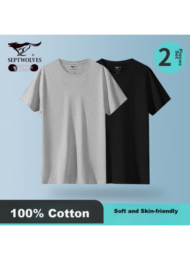 Septwolves Men's Short-sleeve Pure Cotton T-shirt, Spring And Summer Running Sports Breathable, 100% Cotton Plain White T-shirt, Home Wear - Image 1