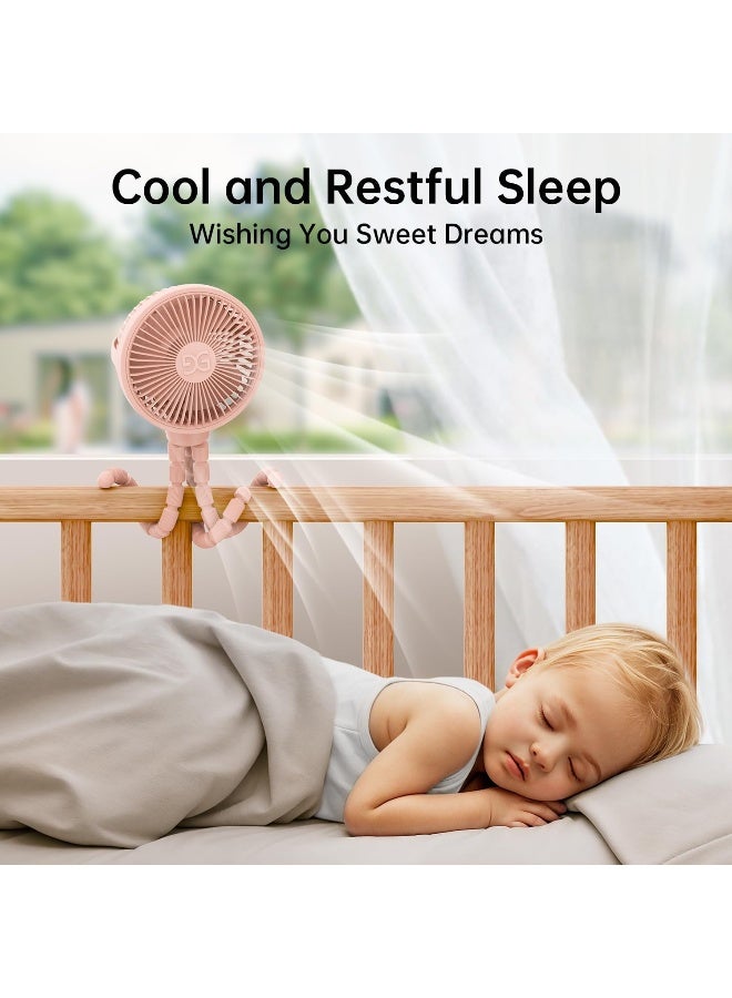 GUSGU مروحة عربة الأطفال GUSGU قابلة للتثبيت، ثلاثية القوائم مرنة وبطارية قابلة للشحن، مروحة شخصية صغيرة، مروحة محمولة صغيرة للسفر، محمولة باليد، للسيارة (وردي) - Image 3