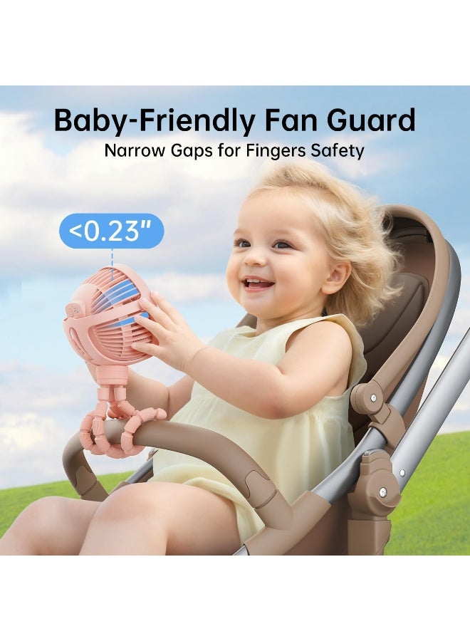 GUSGU مروحة عربة الأطفال GUSGU قابلة للتثبيت، ثلاثية القوائم مرنة وبطارية قابلة للشحن، مروحة شخصية صغيرة، مروحة محمولة صغيرة للسفر، محمولة باليد، للسيارة (وردي) - Image 2