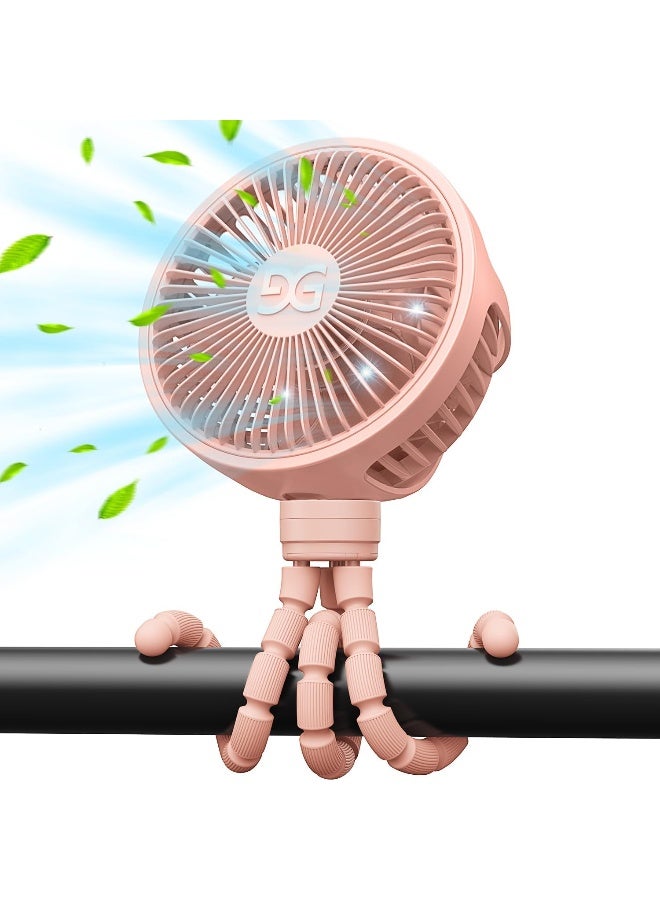 GUSGU مروحة عربة الأطفال GUSGU قابلة للتثبيت، ثلاثية القوائم مرنة وبطارية قابلة للشحن، مروحة شخصية صغيرة، مروحة محمولة صغيرة للسفر، محمولة باليد، للسيارة (وردي) - Image 1