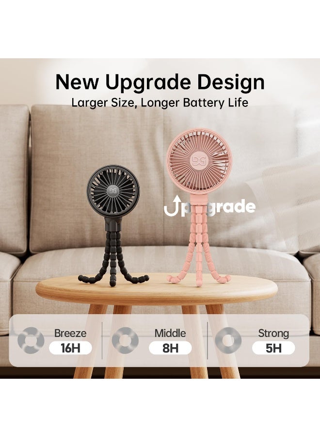 GUSGU مروحة عربة الأطفال GUSGU قابلة للتثبيت، ثلاثية القوائم مرنة وبطارية قابلة للشحن، مروحة شخصية صغيرة، مروحة محمولة صغيرة للسفر، محمولة باليد، للسيارة (وردي) - Image 4